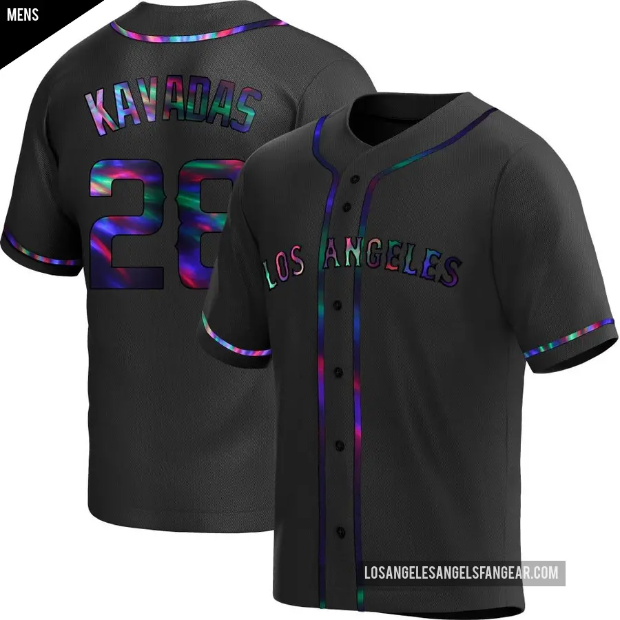 Men's Los Angeles Angels ＃28 Niko Kavadas Replica Black Holographic Alternate Jersey