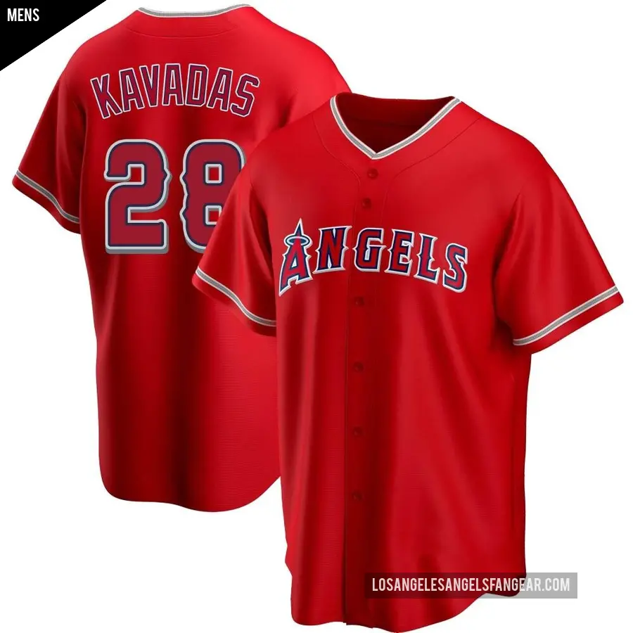 Men's Los Angeles Angels ＃28 Niko Kavadas Replica Red Alternate Jersey