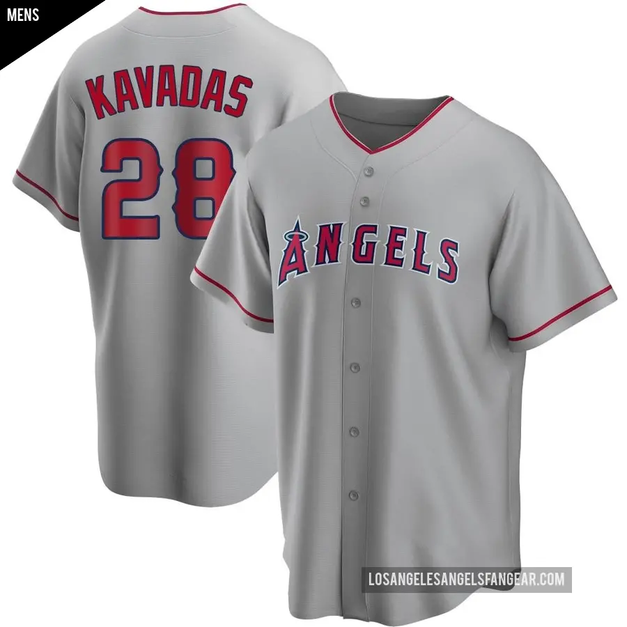 Men's Los Angeles Angels ＃28 Niko Kavadas Replica Silver Road Jersey