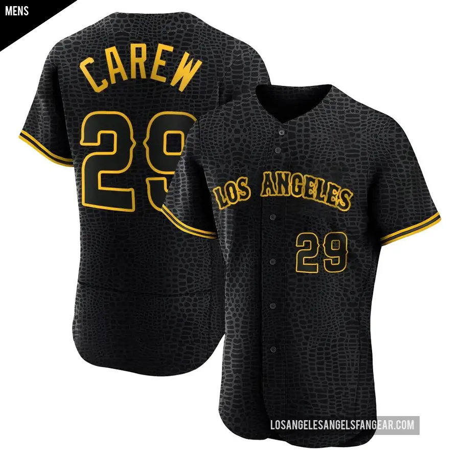 Men's Los Angeles Angels ＃29 Rod Carew Authentic Black Snake Skin City Jersey