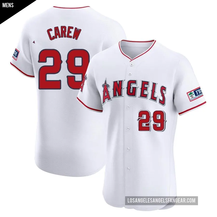 Men's Los Angeles Angels ＃29 Rod Carew Elite White Home Patch Jersey