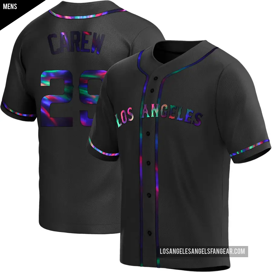 Men's Los Angeles Angels ＃29 Rod Carew Replica Black Holographic Alternate Jersey