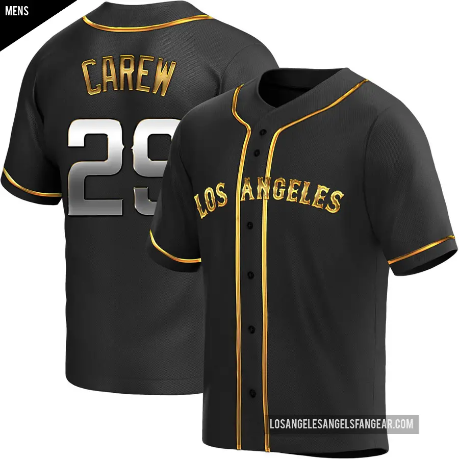 Men's Los Angeles Angels ＃29 Rod Carew Replica Gold Black en Alternate Jersey