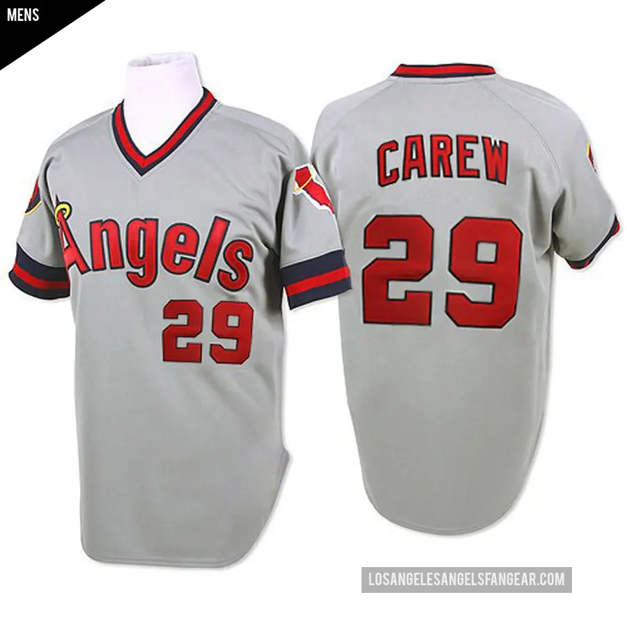 Men's Los Angeles Angels ＃29 Rod Carew Replica Grey 1985 Throwback Jersey