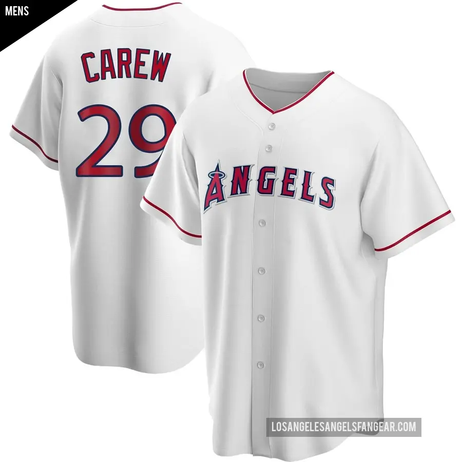 Men's Los Angeles Angels ＃29 Rod Carew Replica White Home Jersey