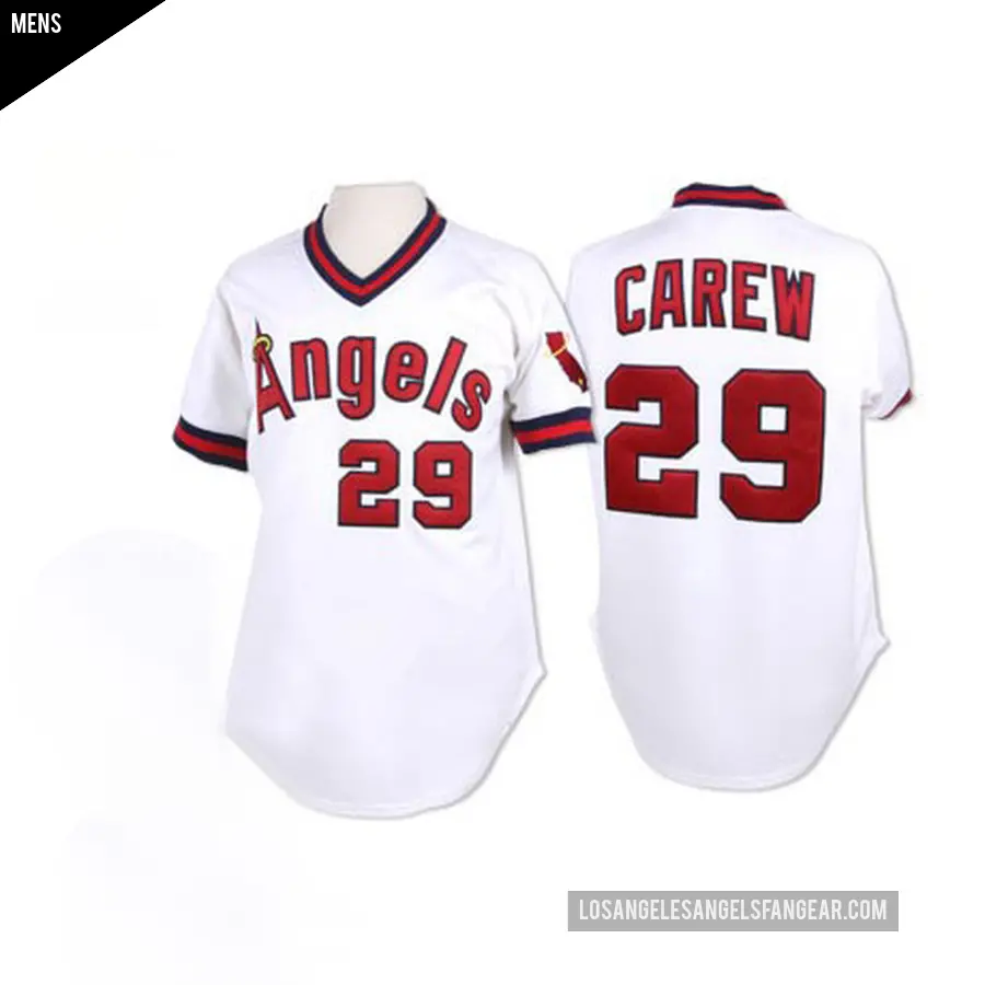 Men's Los Angeles Angels ＃29 Rod Carew Replica White Throwback Jersey