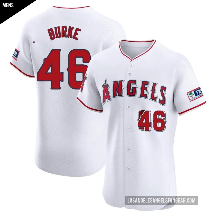 Men's Los Angeles Angels ＃46 Brock Burke Elite White Home Patch Jersey