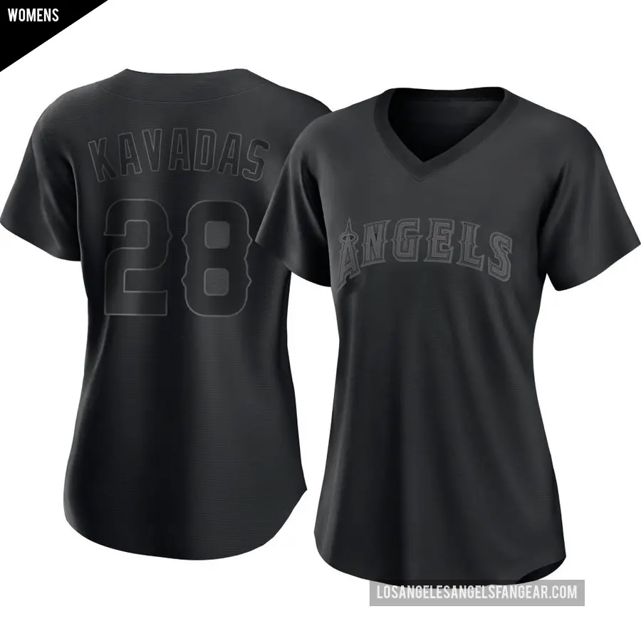 Women's Los Angeles Angels ＃28 Niko Kavadas Authentic Black Pitch Fashion Jersey