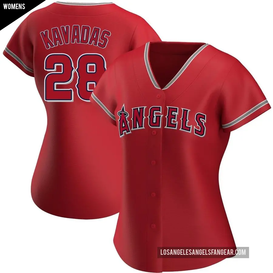 Women's Los Angeles Angels ＃28 Niko Kavadas Authentic Red Alternate Jersey