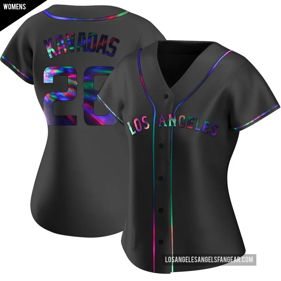 Women's Los Angeles Angels ＃28 Niko Kavadas Replica Black Holographic Alternate Jersey