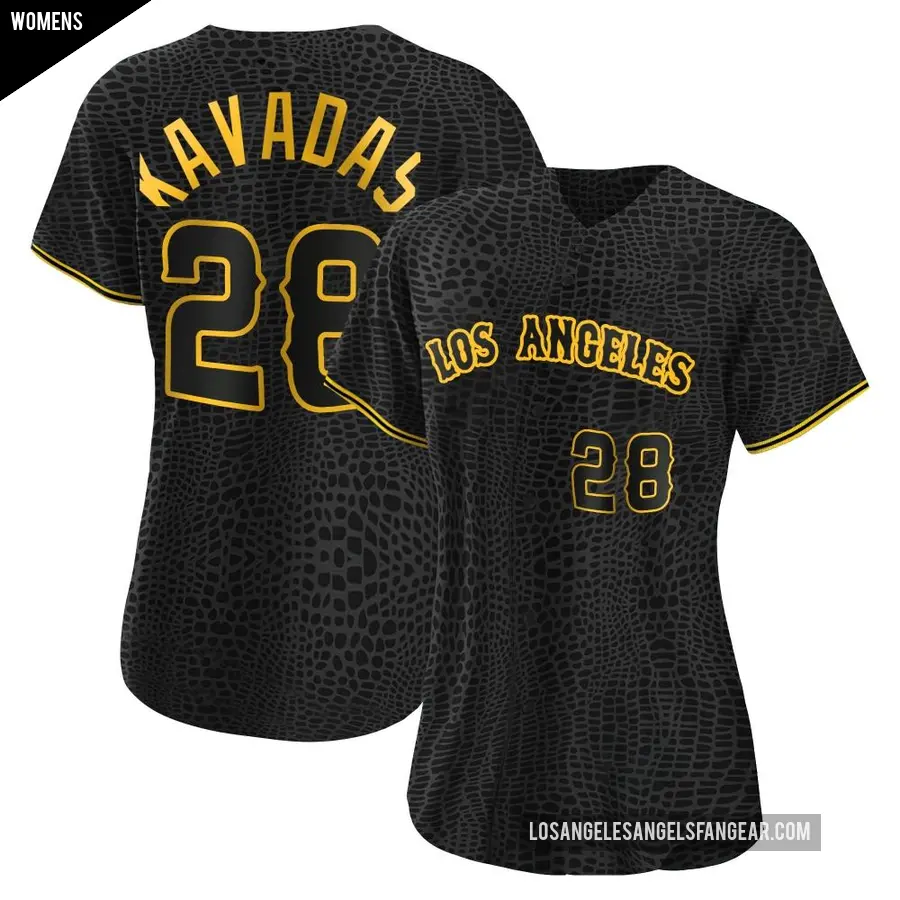 Women's Los Angeles Angels ＃28 Niko Kavadas Replica Black Snake Skin City Jersey