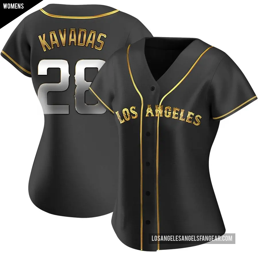 Women's Los Angeles Angels ＃28 Niko Kavadas Replica Gold Black en Alternate Jersey