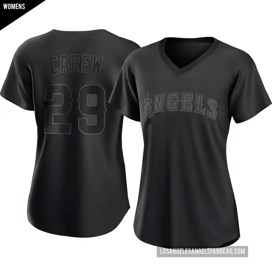 Women's Los Angeles Angels ＃29 Rod Carew Authentic Black Pitch Fashion Jersey