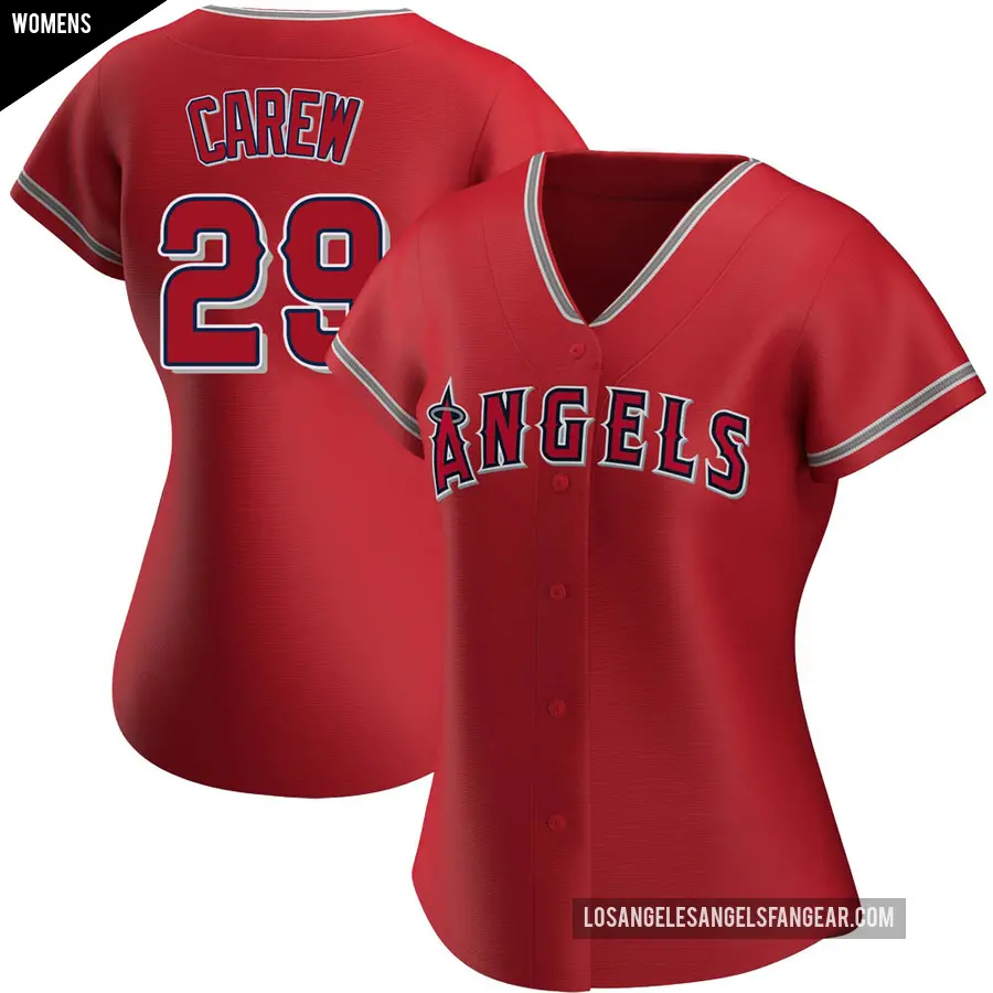 Women's Los Angeles Angels ＃29 Rod Carew Replica Red Alternate Jersey