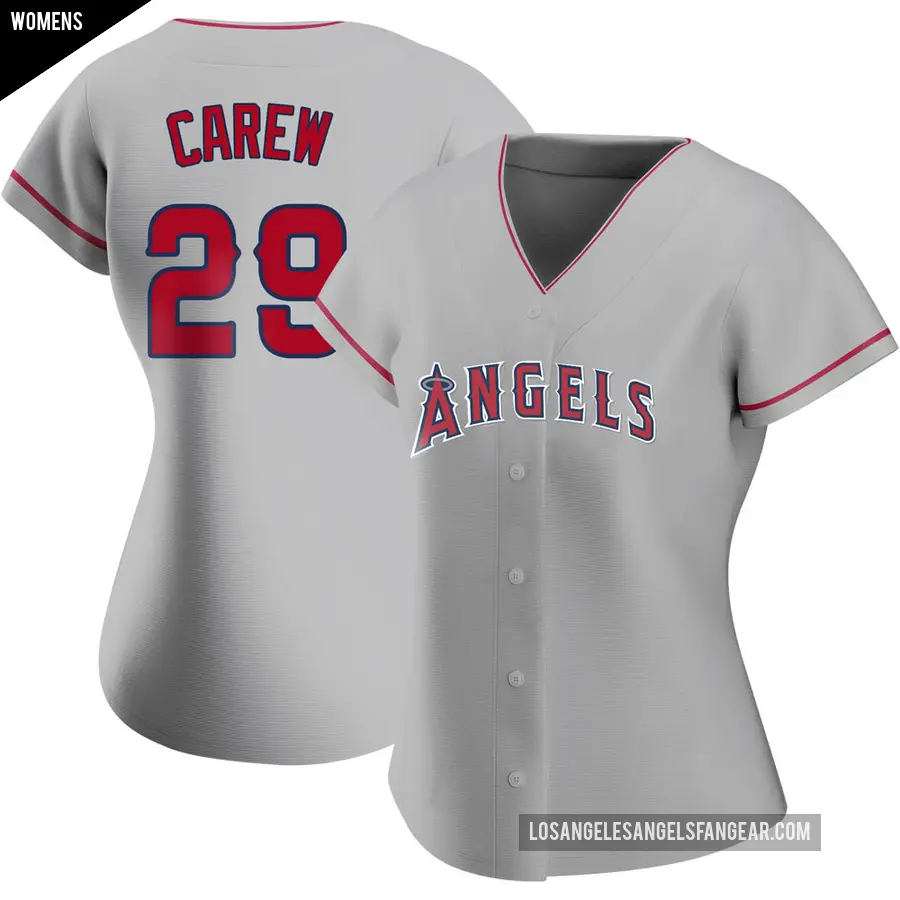 Women's Los Angeles Angels ＃29 Rod Carew Replica Silver Road Jersey