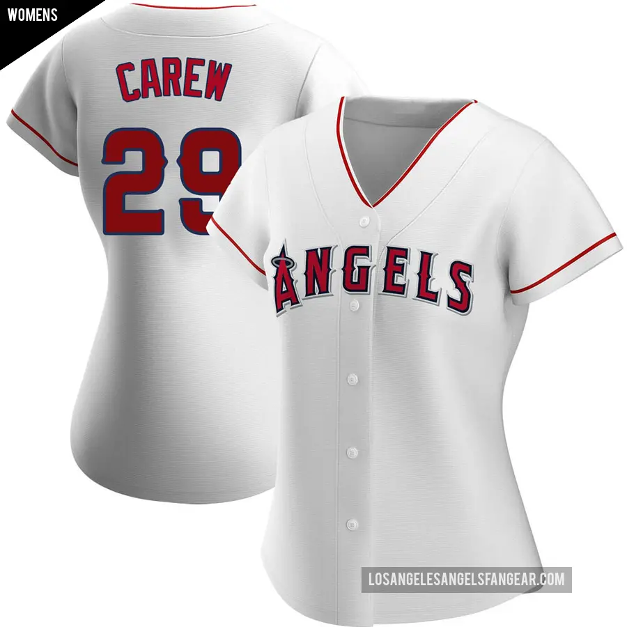 Women's Los Angeles Angels ＃29 Rod Carew Replica White Home Jersey