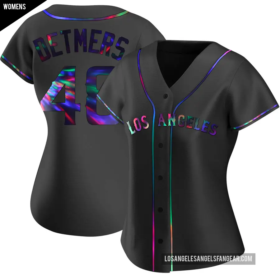 Women's Los Angeles Angels ＃48 Reid Detmers Replica Black Holographic Alternate Jersey