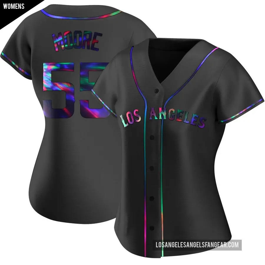 Women's Los Angeles Angels ＃55 Matt Moore Replica Black Holographic Alternate Jersey