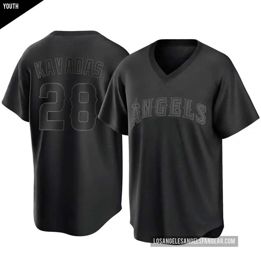 Youth Los Angeles Angels ＃28 Niko Kavadas Replica Black Pitch Fashion Jersey