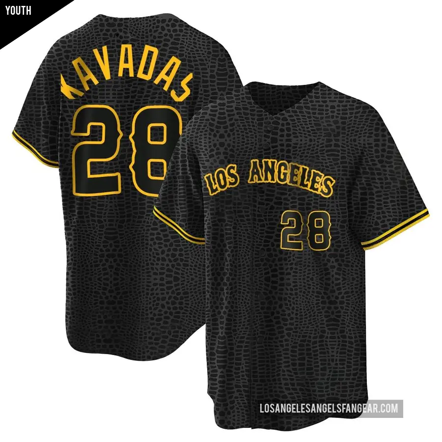 Youth Los Angeles Angels ＃28 Niko Kavadas Replica Black Snake Skin City Jersey