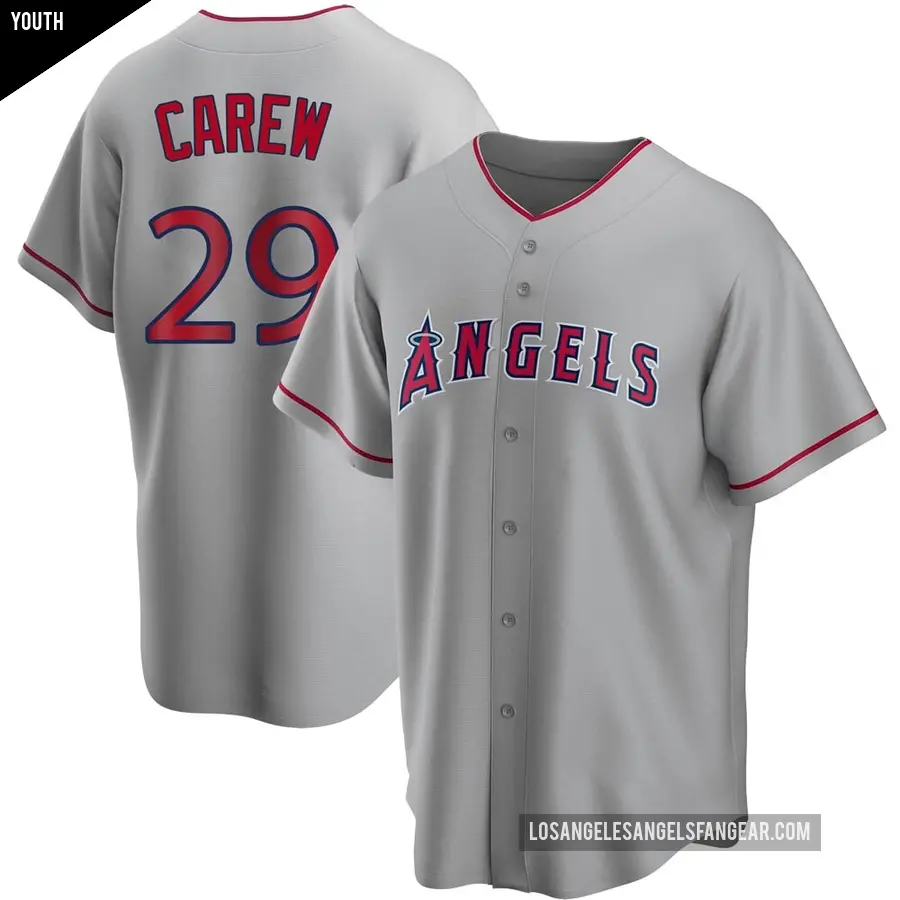 Youth Los Angeles Angels ＃29 Rod Carew Replica Silver Road Jersey