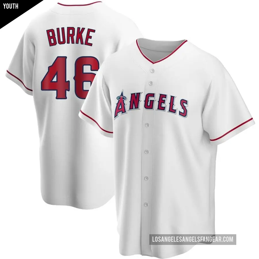 Youth Los Angeles Angels ＃46 Brock Burke Replica White Home Jersey