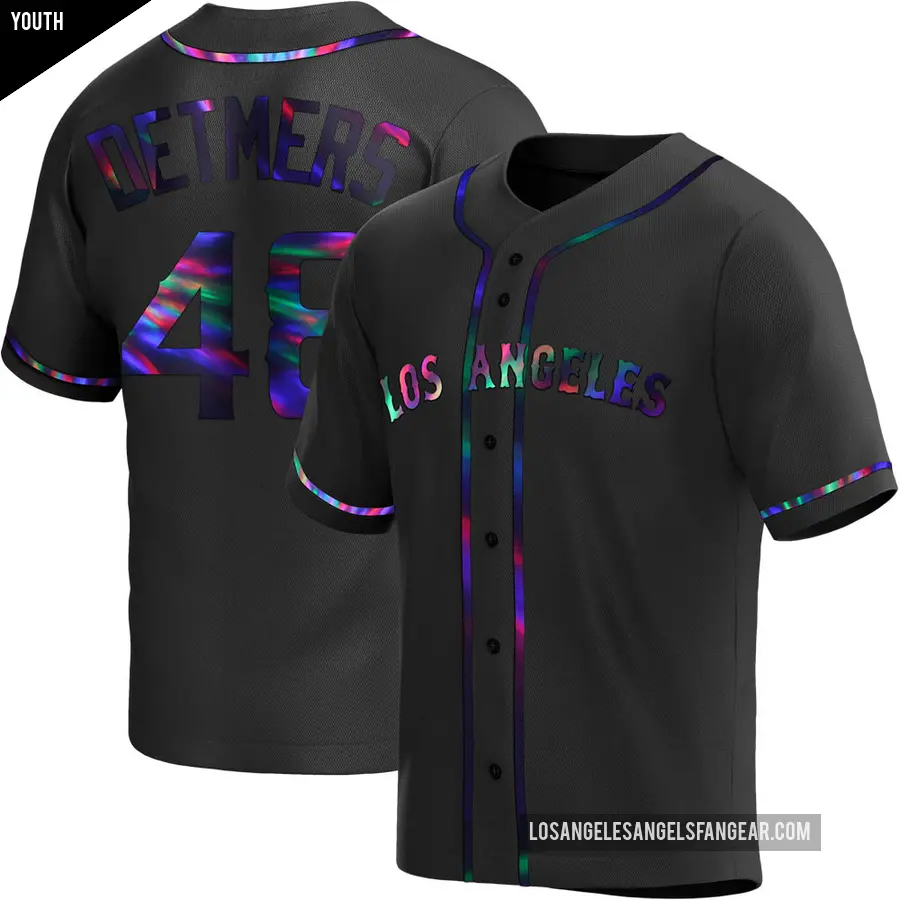 Youth Los Angeles Angels ＃48 Reid Detmers Replica Black Holographic Alternate Jersey