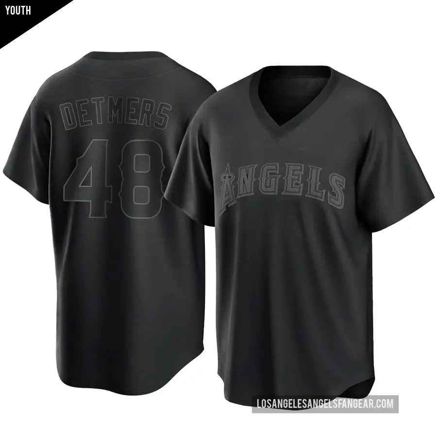 Youth Los Angeles Angels ＃48 Reid Detmers Replica Black Pitch Fashion Jersey